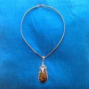 Stirling 925 Silver Vintage Statement Artisan Bohemian Art Necklace Gemstone